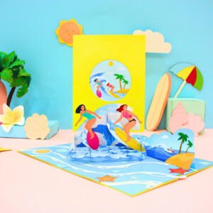Surfing On Beach 3D Pop Card