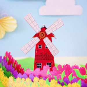 Windmill In Tulip Garden 3D Pop Card